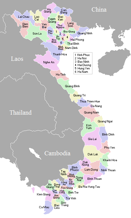 mappa delle province del vietnam